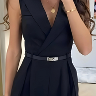 WW | Ärmelloser Jumpsuit Wickel-V-Ausschnitt Taillierter Gürtel Plissierte Shorts Taillierte Passform