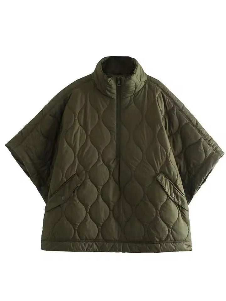 W&W Mode | Stepp Poncho Mit Reißverschluss in Olivegrün