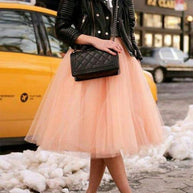 WW | Midi-Länge Faltenrock Elastischer Tutu aus Tüll Elegant Rosa