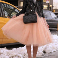 WW | Midi-Länge Faltenrock Elastischer Tutu aus Tüll Elegant Rosa