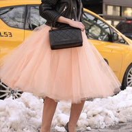 WW | Midi-Länge Faltenrock Elastischer Tutu aus Tüll Elegant Rosa