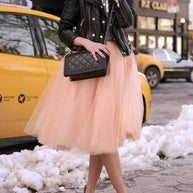 WW | Midi-Länge Faltenrock Elastischer Tutu aus Tüll Elegant Rosa