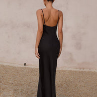 WW | Kleid Brautjungfer Satin Enganliegend Rückenfrei mit Feinen Trägern Elegante Damen Abendgesellschaft Hochzeitsgast