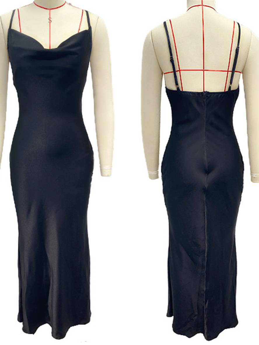 WW | Kleid Brautjungfer Satin Enganliegend Rückenfrei mit Feinen Trägern Elegante Damen Abendgesellschaft Hochzeitsgast