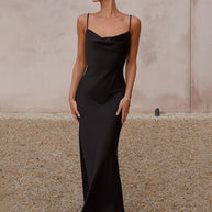 WW | Kleid Brautjungfer Satin Enganliegend Rückenfrei mit Feinen Trägern Elegante Damen Abendgesellschaft Hochzeitsgast