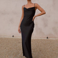 WW | Kleid Brautjungfer Satin Enganliegend Rückenfrei mit Feinen Trägern Elegante Damen Abendgesellschaft Hochzeitsgast