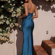 WW | Kleid Brautjungfer Satin Enganliegend Rückenfrei mit Feinen Trägern Elegante Damen Abendgesellschaft Hochzeitsgast