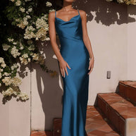 WW | Kleid Brautjungfer Satin Enganliegend Rückenfrei mit Feinen Trägern Elegante Damen Abendgesellschaft Hochzeitsgast