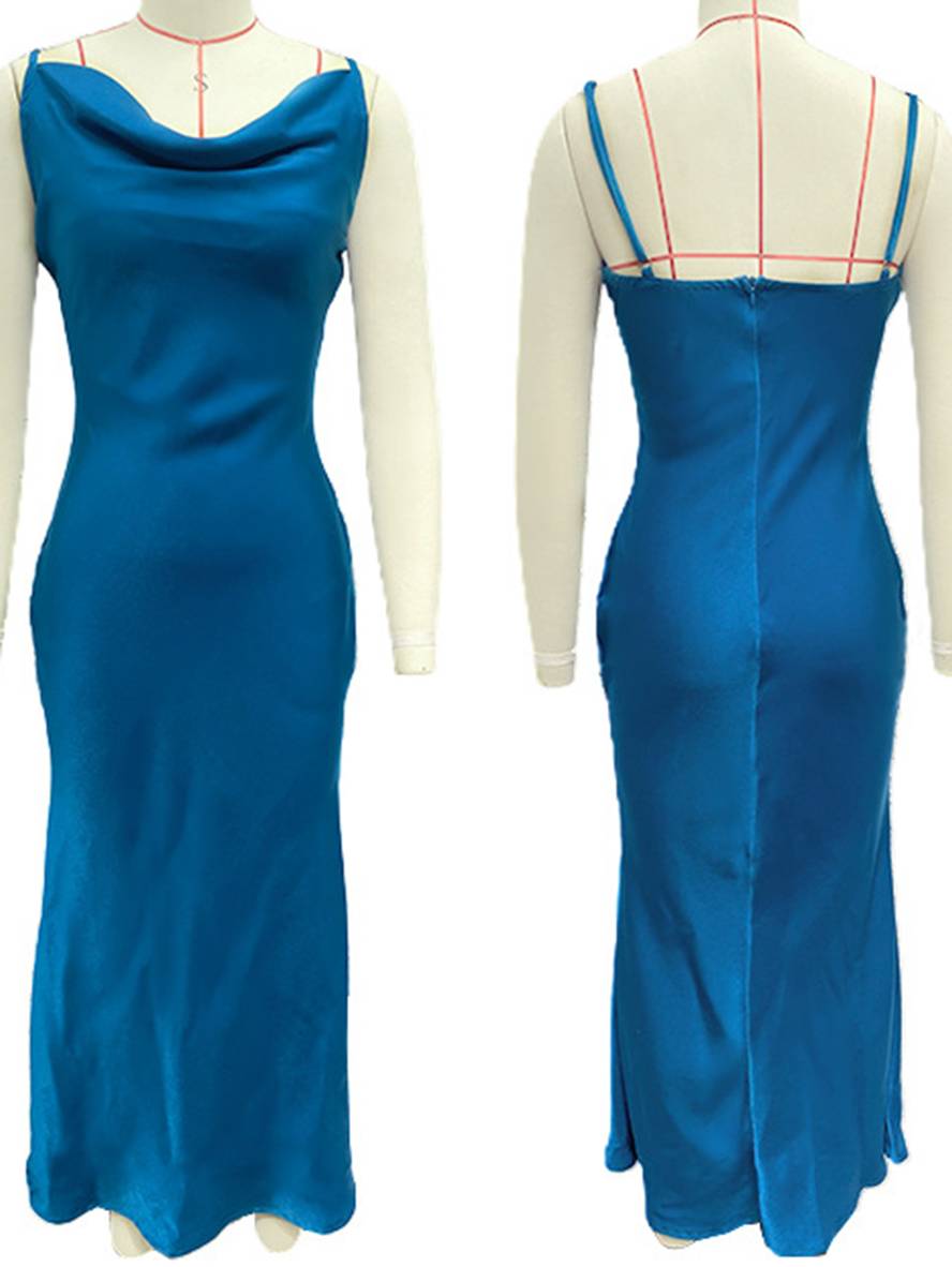 WW | Kleid Brautjungfer Satin Enganliegend Rückenfrei mit Feinen Trägern Elegante Damen Abendgesellschaft Hochzeitsgast