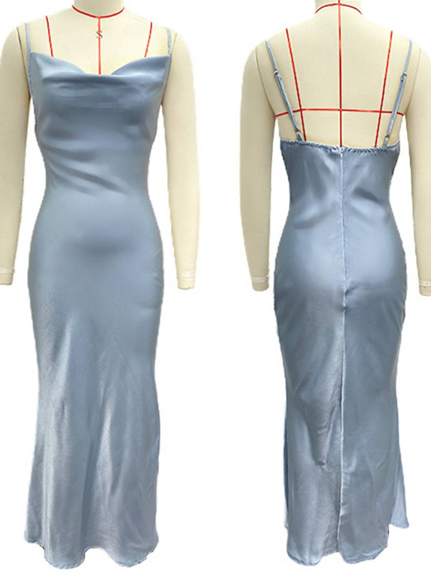 WW | Kleid Brautjungfer Satin Enganliegend Rückenfrei mit Feinen Trägern Elegante Damen Abendgesellschaft Hochzeitsgast