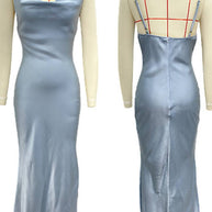 WW | Kleid Brautjungfer Satin Enganliegend Rückenfrei mit Feinen Trägern Elegante Damen Abendgesellschaft Hochzeitsgast