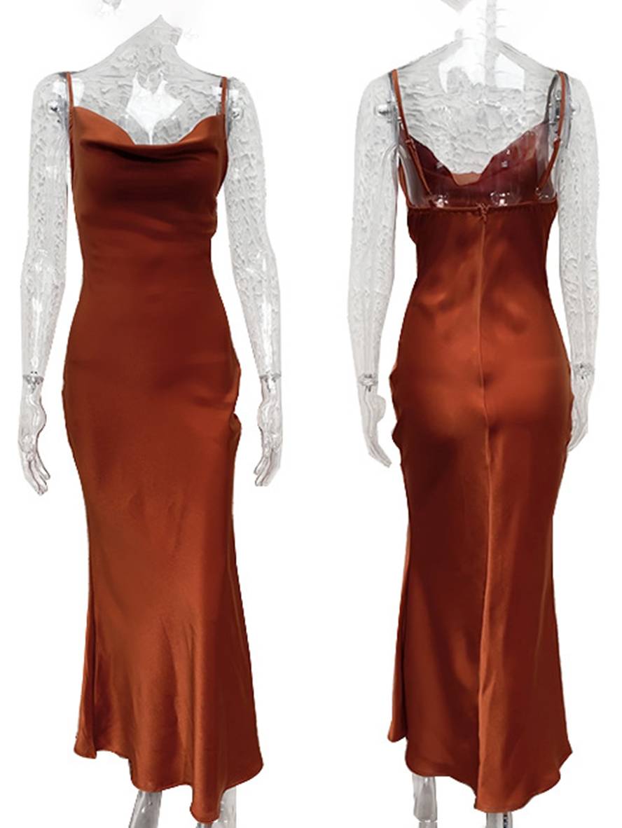 WW | Kleid Brautjungfer Satin Enganliegend Rückenfrei mit Feinen Trägern Elegante Damen Abendgesellschaft Hochzeitsgast