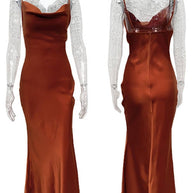 WW | Kleid Brautjungfer Satin Enganliegend Rückenfrei mit Feinen Trägern Elegante Damen Abendgesellschaft Hochzeitsgast