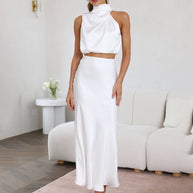WW | Kleid Gäste Hochzeit Damen Halter Ärmellos Damen Elegante Abend Zweiteilige Brautjungfernkleid