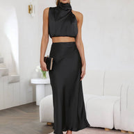 WW | Kleid Gäste Hochzeit Damen Halter Ärmellos Damen Elegante Abend Zweiteilige Brautjungfernkleid