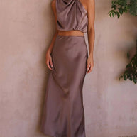 WW | Kleid Gäste Hochzeit Damen Halter Ärmellos Damen Elegante Abend Zweiteilige Brautjungfernkleid