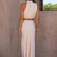 WW | Kleid Gäste Hochzeit Damen Halter Ärmellos Damen Elegante Abend Zweiteilige Brautjungfernkleid