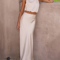 WW | Kleid Gäste Hochzeit Damen Halter Ärmellos Damen Elegante Abend Zweiteilige Brautjungfernkleid