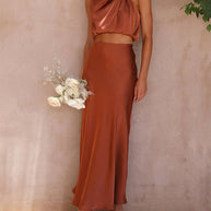 WW | Kleid Gäste Hochzeit Damen Halter Ärmellos Damen Elegante Abend Zweiteilige Brautjungfernkleid