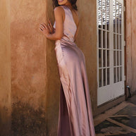 WW | Kleid Brautjungfer aus Satin Eng mit Schlitz An Der Seite Eine Schulter Ohne Ärmel Elegantes Abendkleid für Hochzeit