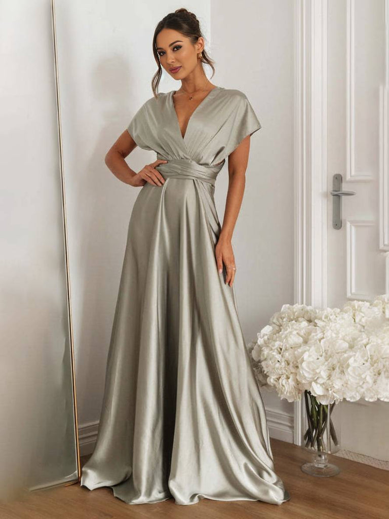 WW | Kleid Brautjungfer Bandage Rückenausschnitt Halskette Ärmellos Damen Elegant Abendkleid für Landhochzeit