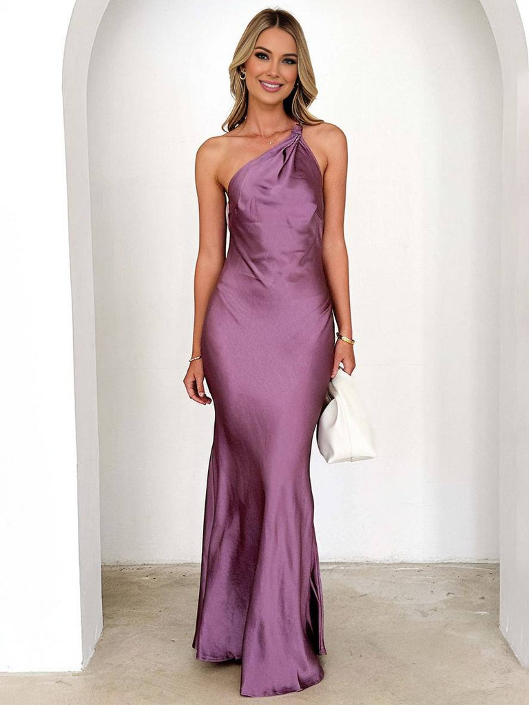 WW | Satin Brautjungfernkleid Rückenfrei mit Dünnen Trägern Ärmellos Elegantes Abendgesellschaft Hochzeitskleid