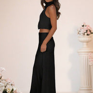 WW | Brautjungfernkleid Satin Rollkragen Ohne Ärmel Cropped Langer Rock Damen Elegant Trauzeugin Kleid