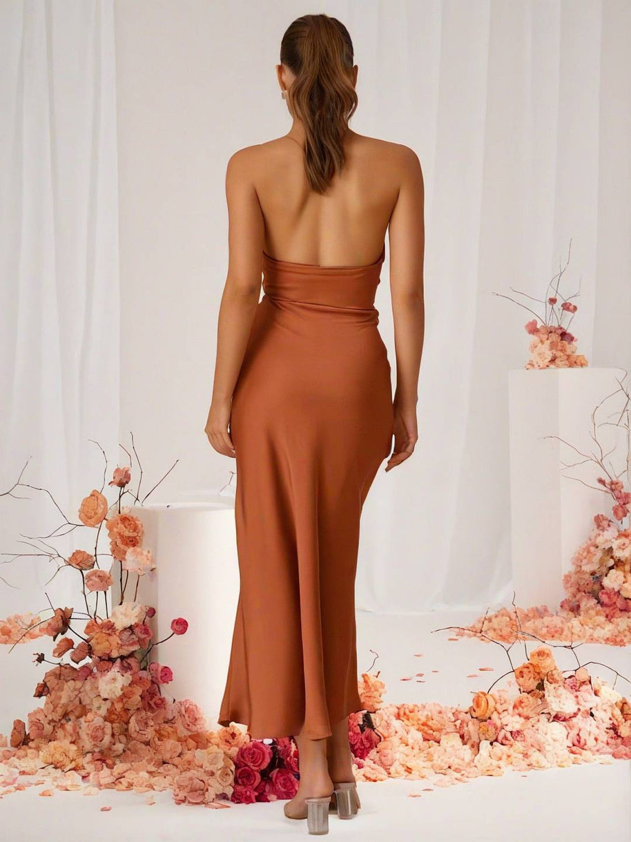 WW | Brautjungfernkleid Satin Halter Offene Rückseite Ärmellos Elegant Hochzeit Cocktail Zeremonie Gast