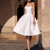 WW | A-Linie Strapless Bustier Rückenfreies Kleid Elegantes Ballabend für Hochzeit Cocktail