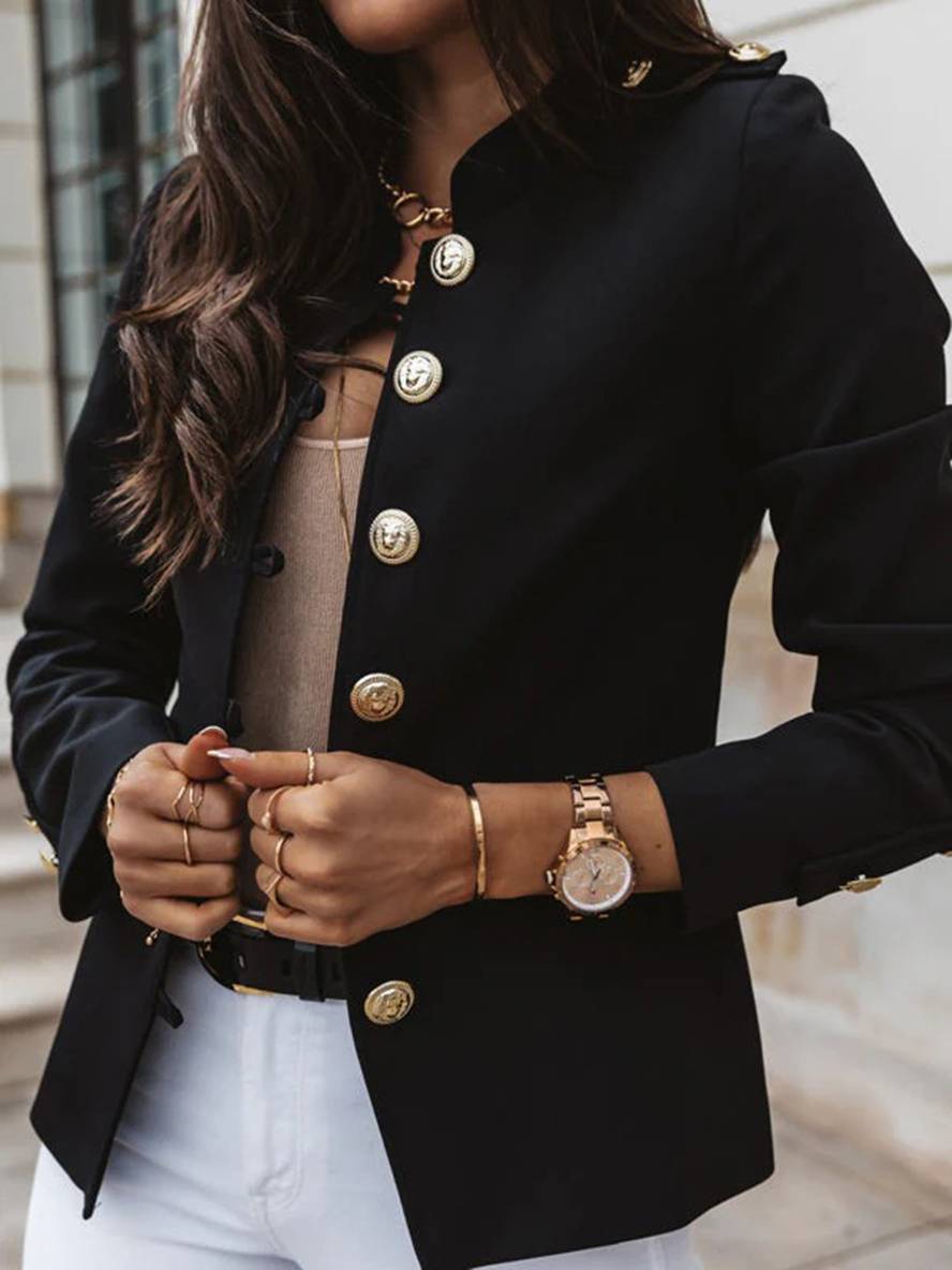 WW | Kurz Offiziersjackett mit Knopfkragen Damen Eleganter Blazer
