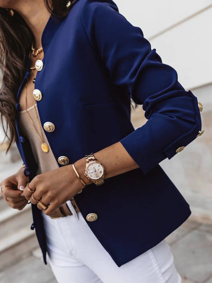 WW | Kurz Offiziersjackett mit Knopfkragen Damen Eleganter Blazer