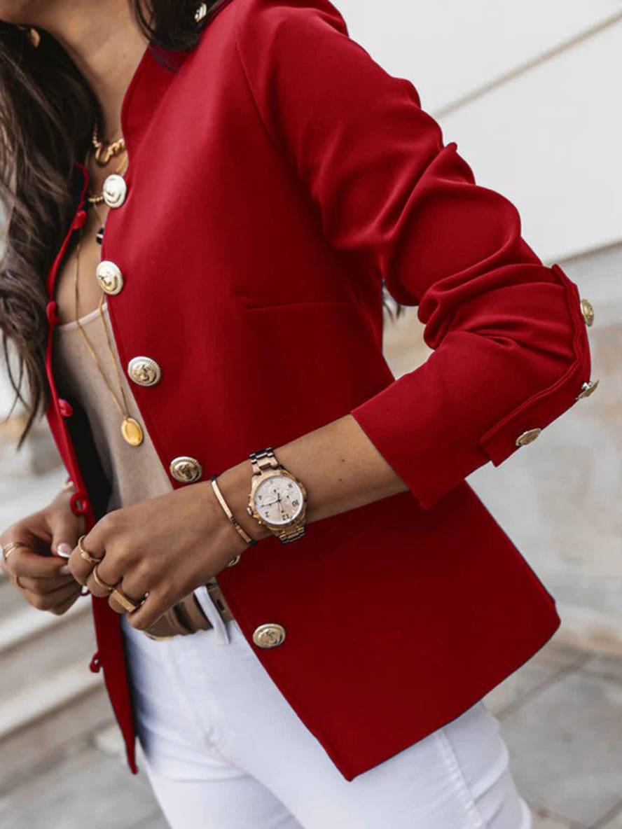 WW | Kurz Offiziersjackett mit Knopfkragen Damen Eleganter Blazer