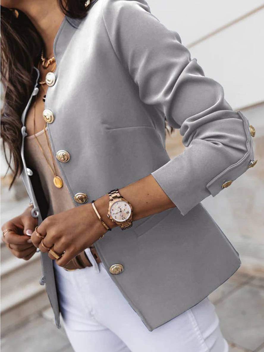 WW | Kurz Offiziersjackett mit Knopfkragen Damen Eleganter Blazer