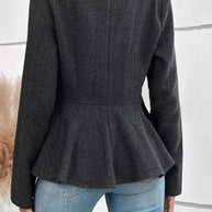 WW | Kurzer Blazer Chevron Peplum Doppelter Knopf Verschluss Reverskragen Lange Ärmel Damen Elegant Lässig Jacke