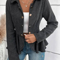 WW | Kurzer Blazer Chevron Peplum Doppelter Knopf Verschluss Reverskragen Lange Ärmel Damen Elegant Lässig Jacke