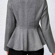 WW | Kurzer Blazer Chevron Peplum Doppelter Knopf Verschluss Reverskragen Lange Ärmel Damen Elegant Lässig Jacke