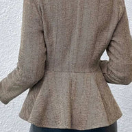 WW | Kurzer Blazer Chevron Peplum Doppelter Knopf Verschluss Reverskragen Lange Ärmel Damen Elegant Lässig Jacke