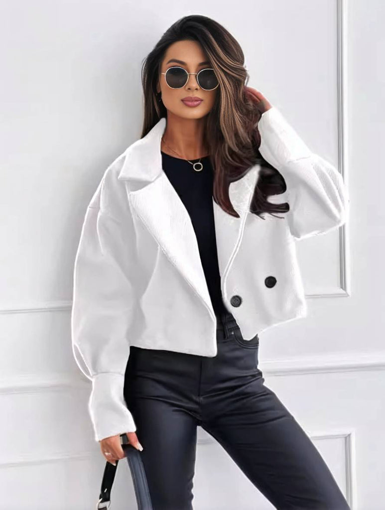 WW | Einfarbige Jacke mit Knöpfen, Bischofsleinen, Damen, Elegant, Leger, Mode, Freizeit, Mantel