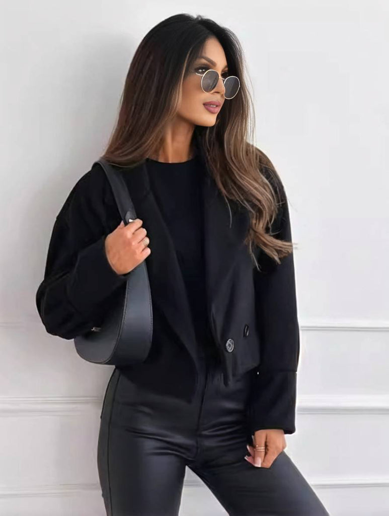 WW | Einfarbige Jacke mit Knöpfen, Bischofsleinen, Damen, Elegant, Leger, Mode, Freizeit, Mantel