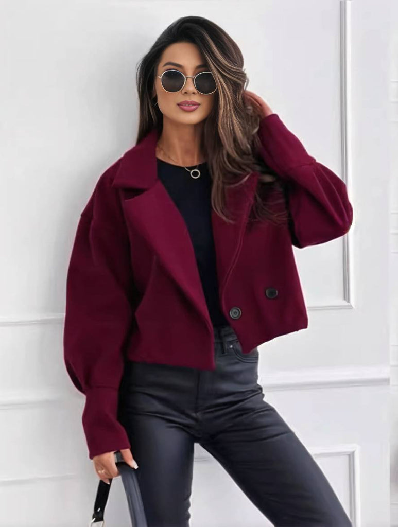 WW | Einfarbige Jacke mit Knöpfen, Bischofsleinen, Damen, Elegant, Leger, Mode, Freizeit, Mantel