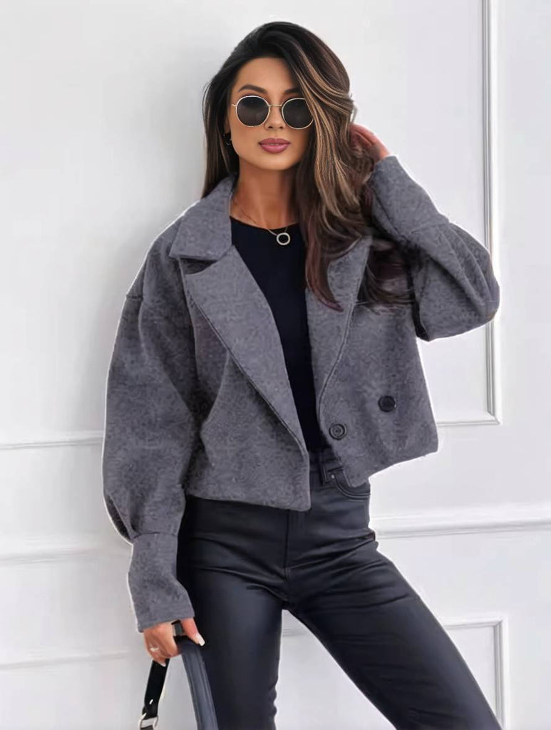 WW | Einfarbige Jacke mit Knöpfen, Bischofsleinen, Damen, Elegant, Leger, Mode, Freizeit, Mantel