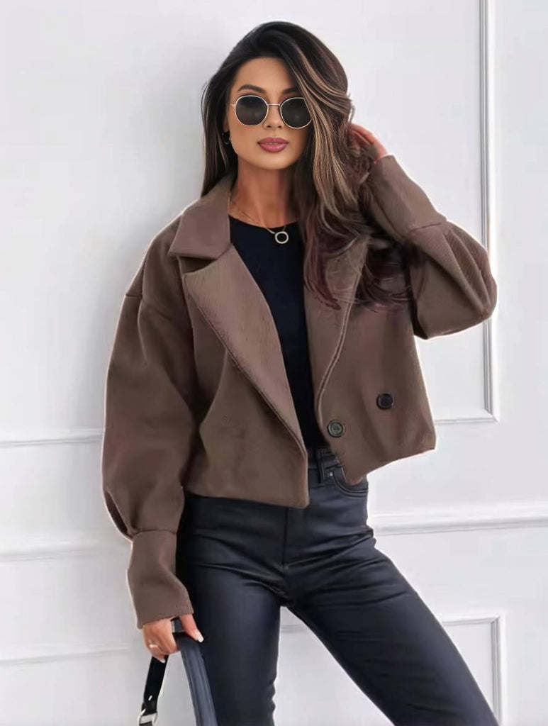 WW | Einfarbige Jacke mit Knöpfen, Bischofsleinen, Damen, Elegant, Leger, Mode, Freizeit, Mantel