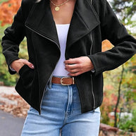 WW | Perfekte Wildlederjacke aus Suedine mit Reißverschlusstaschen Reverskragen Lange Ärmel Damen Lässige Mode