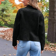 WW | Perfekte Wildlederjacke aus Suedine mit Reißverschlusstaschen Reverskragen Lange Ärmel Damen Lässige Mode