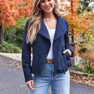 WW | Perfekte Wildlederjacke aus Suedine mit Reißverschlusstaschen Reverskragen Lange Ärmel Damen Lässige Mode