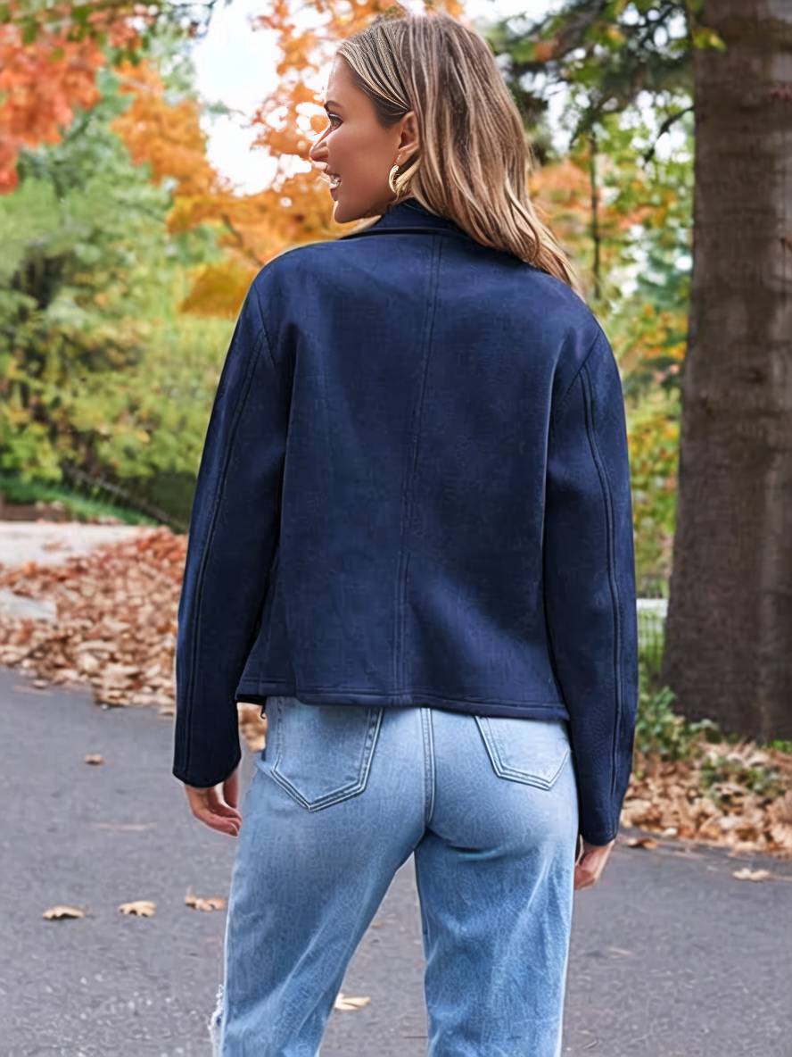 WW | Perfekte Wildlederjacke aus Suedine mit Reißverschlusstaschen Reverskragen Lange Ärmel Damen Lässige Mode