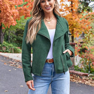 WW | Perfekte Wildlederjacke aus Suedine mit Reißverschlusstaschen Reverskragen Lange Ärmel Damen Lässige Mode