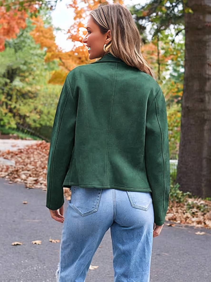 WW | Perfekte Wildlederjacke aus Suedine mit Reißverschlusstaschen Reverskragen Lange Ärmel Damen Lässige Mode