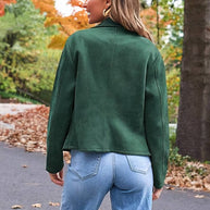 WW | Perfekte Wildlederjacke aus Suedine mit Reißverschlusstaschen Reverskragen Lange Ärmel Damen Lässige Mode