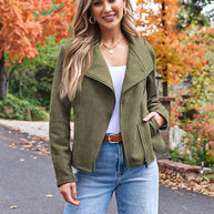 WW | Perfekte Wildlederjacke aus Suedine mit Reißverschlusstaschen Reverskragen Lange Ärmel Damen Lässige Mode